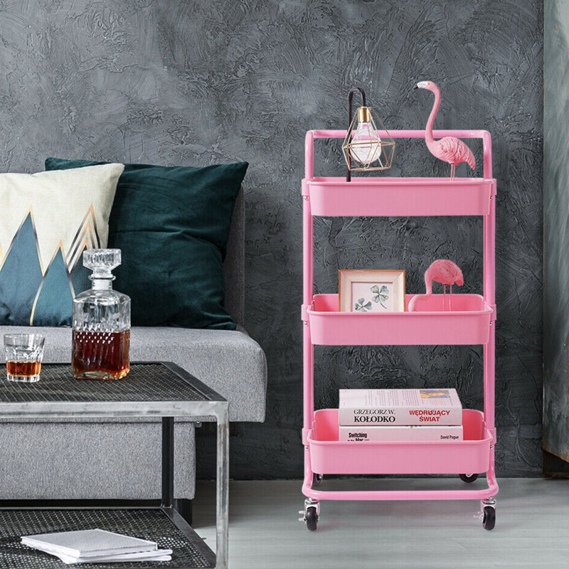 34'' H x 16.5'' W Utility Cart with Wheels, Pink