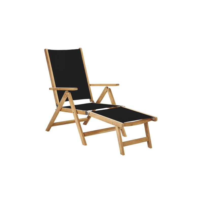 Aquitania Teak Outdoor Folding Lounge Deck Chair In Black, Black