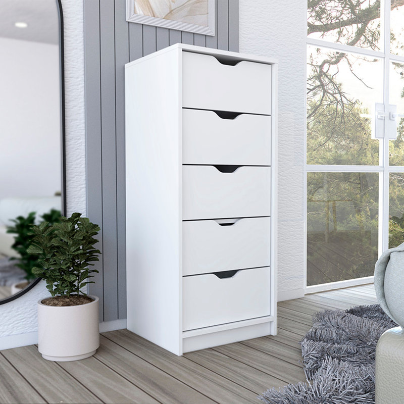 Dresser, Five Drawer Narrows, White