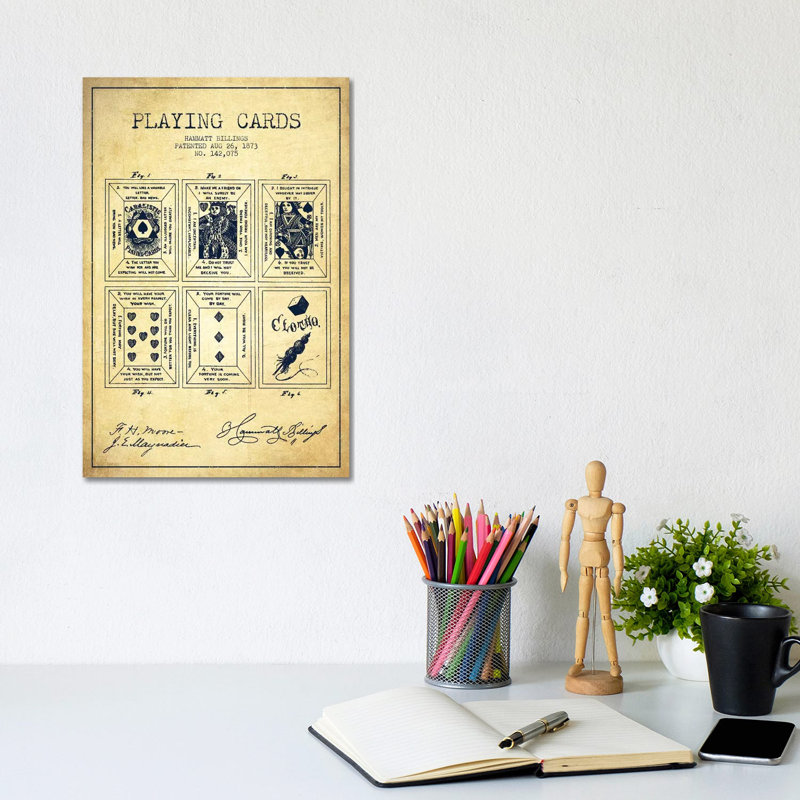 Hammatt Billings Playing Cards Patent Sketch (Vintage) by Aged Pixel - Wrapped Canvas Gallery-Wrapped Canvas Giclée