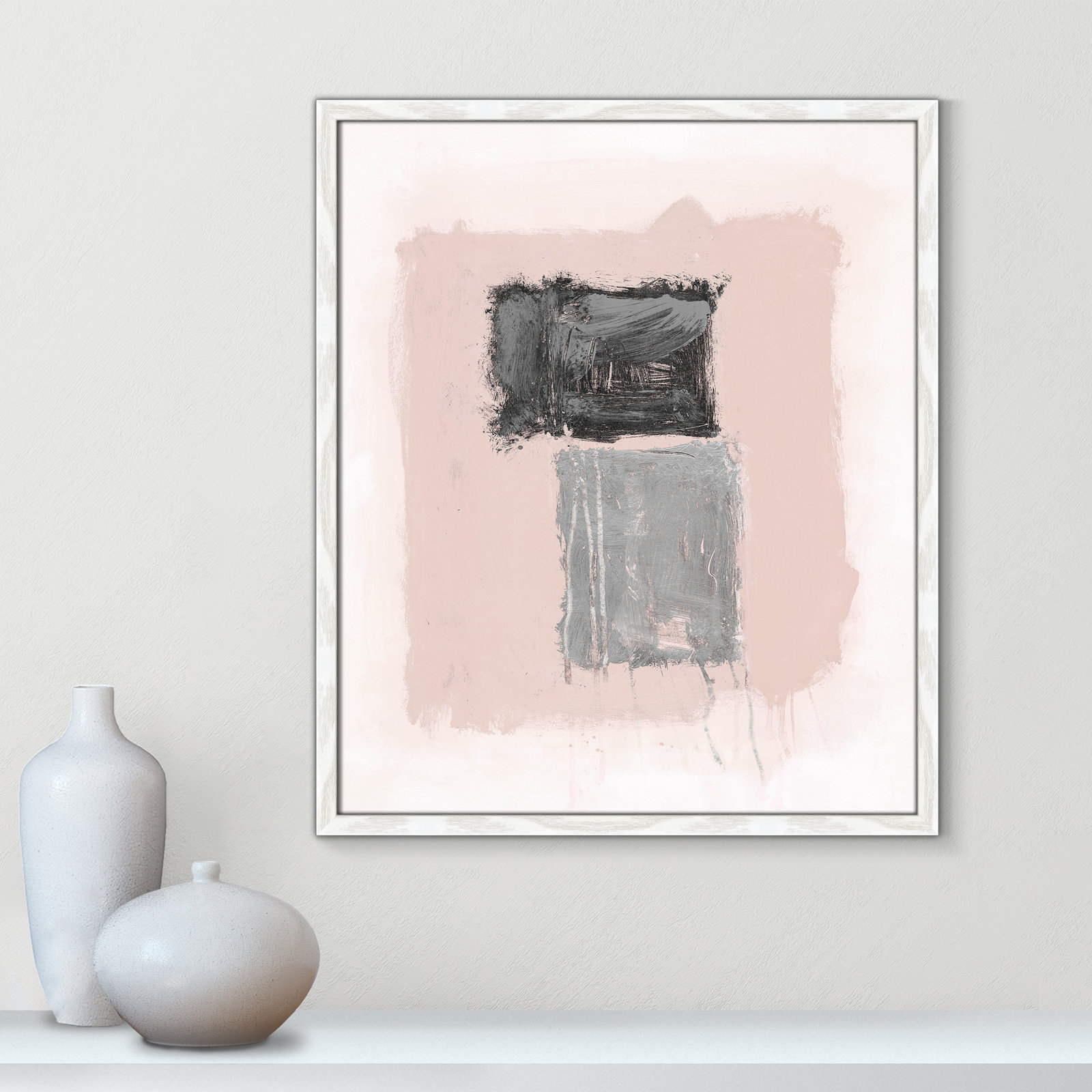 Pink, Black And Silver Shimmer II by Casa Fine Arts, White Slim Unmatted Picture Framed, 25.5" H x 21.5" W x 1.25" D