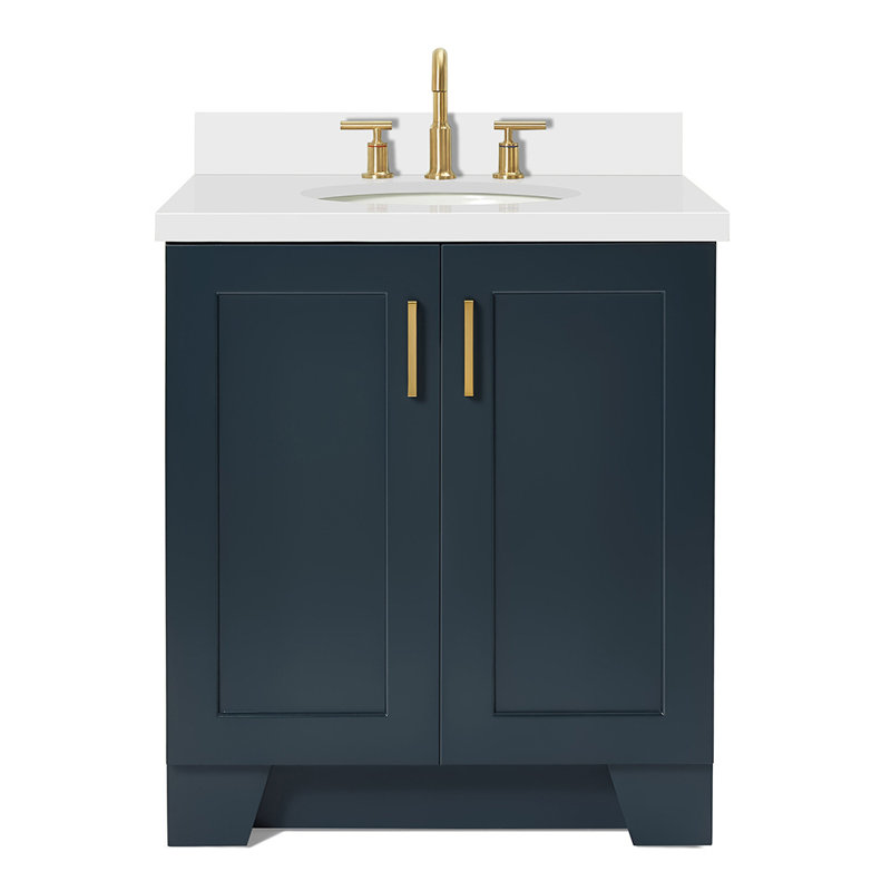31 IN.  Single Bathroom Vanity, Midnight Blue, Oval, White Quartz