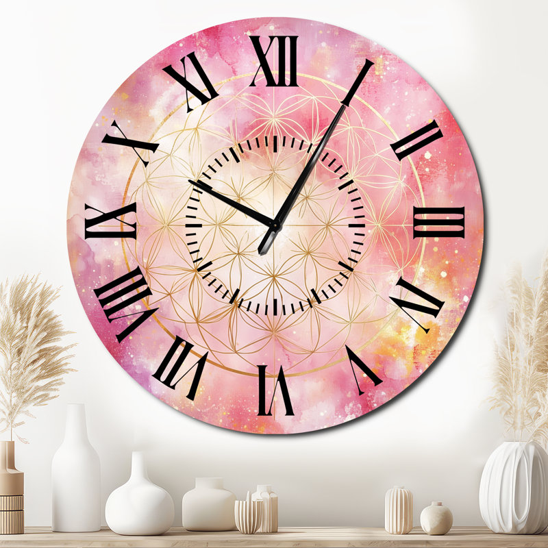 Horloge murale bohémienne rose Mandala rose Boho Glam Bloom II, Surdimensionné