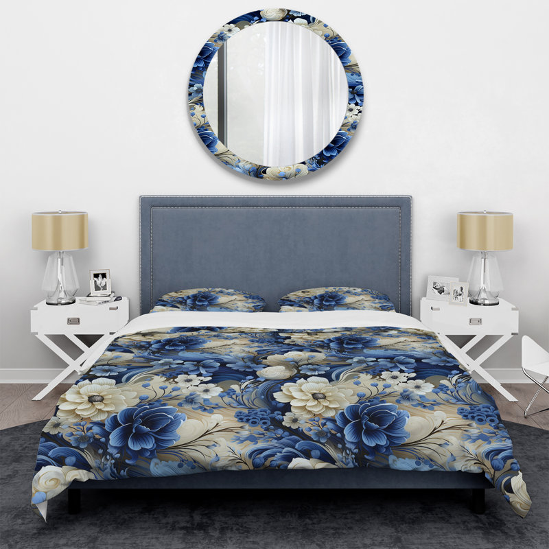 Ensemble de housse de couette Romantic Blue Cobalt, Housse de couette pour très grand lit et 2 très