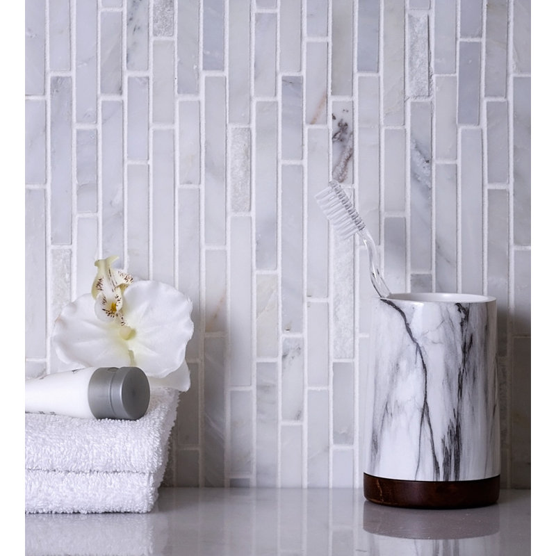 11.6" X 12" Linear Marble Mosaic Tile, White