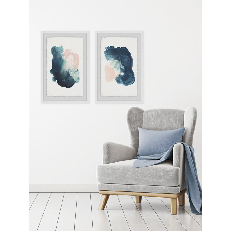 « aquarelle maculage », ensemble de 2 reproductions de peintures à l’acrylique encadrées, H 24 po x l 16 po x L 1,5 po