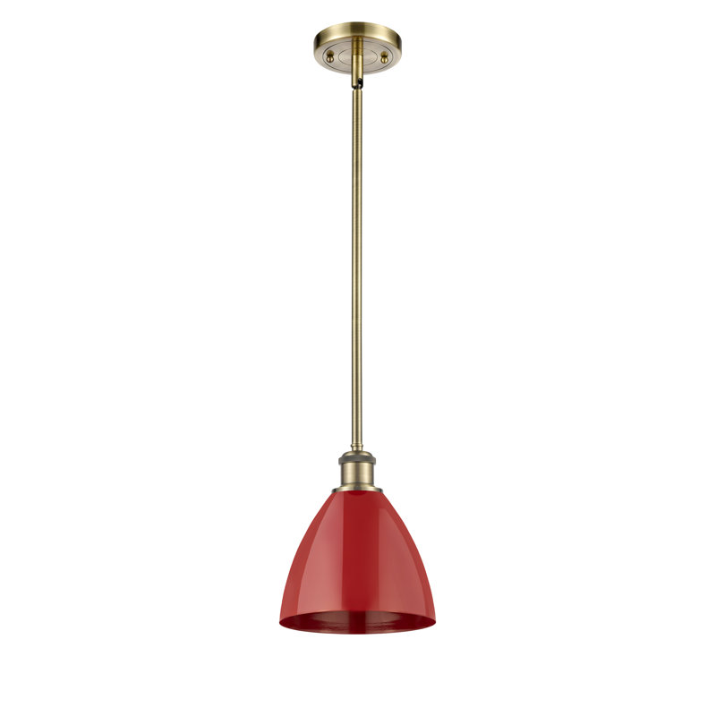 Luminaire suspendu conique à 1 lumière, Laiton antique, Rouge