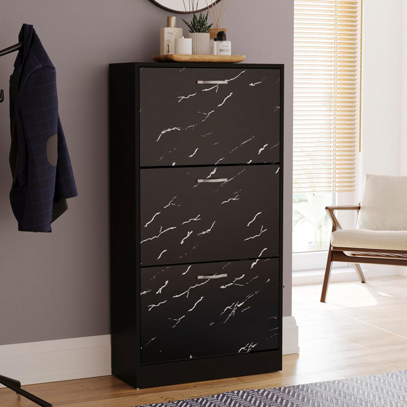 9 Pair Shoe Storage Cabinet, Black Marble