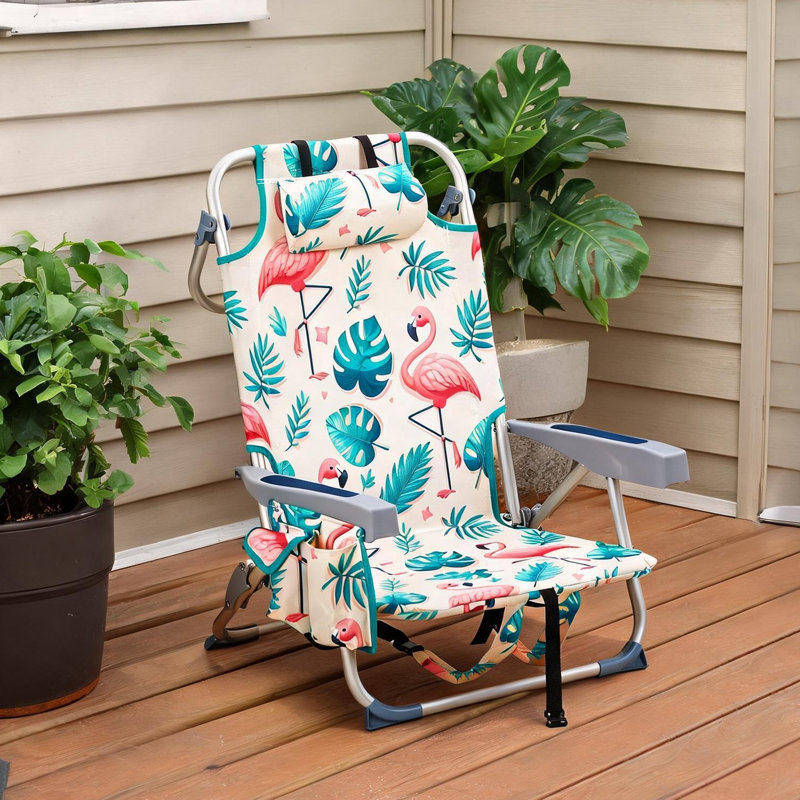 Chaise de plage en aluminium avec revêtement en polyester 600D, 5 positions d'inclinaison et porte-gobelet latéral