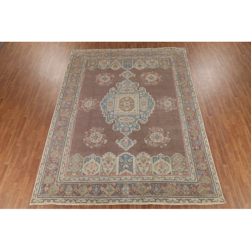 Tapis brun à motif géométrique traditionnel 9 x 12