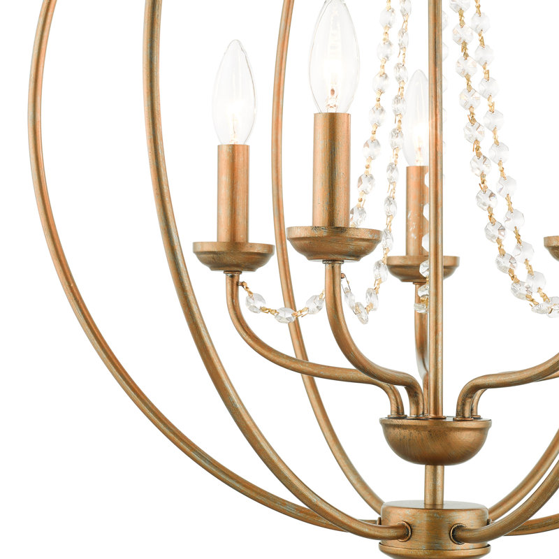 Moores Globe Chandelier, Antique Gold Leaf, 28.25" H x 22" W x 22" D, 5