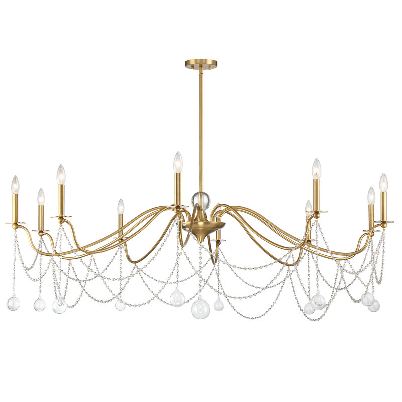 Mariposa Warm Brass 10-Light Chandelier with Crystal Beads