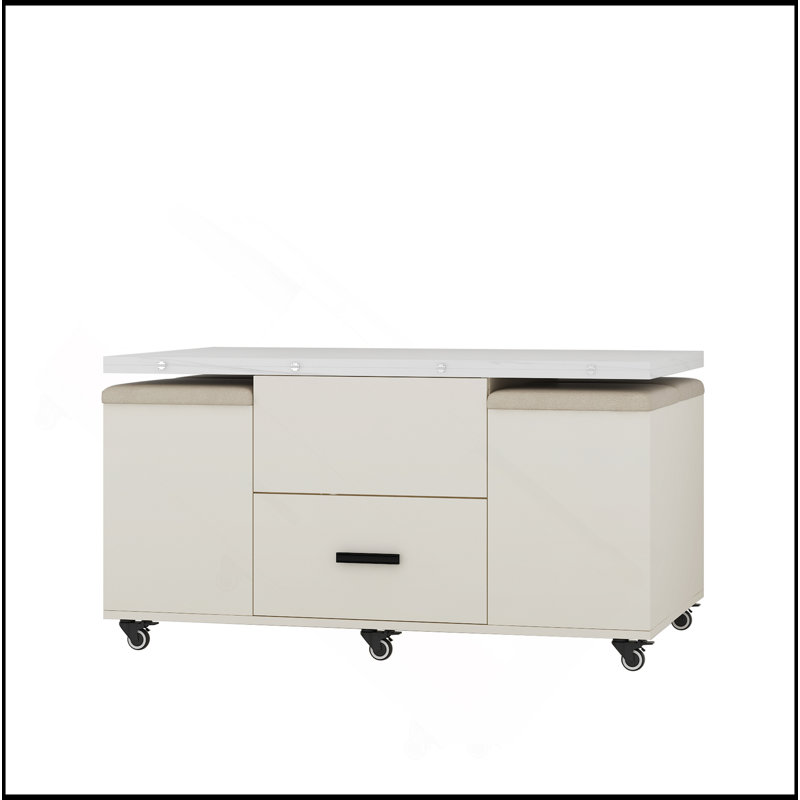 Table basse relevable moderne avec 4 tabourets pour le salon Table de salle à manger extensible 1 rangement caché + 2 tiroirs peu encombrants