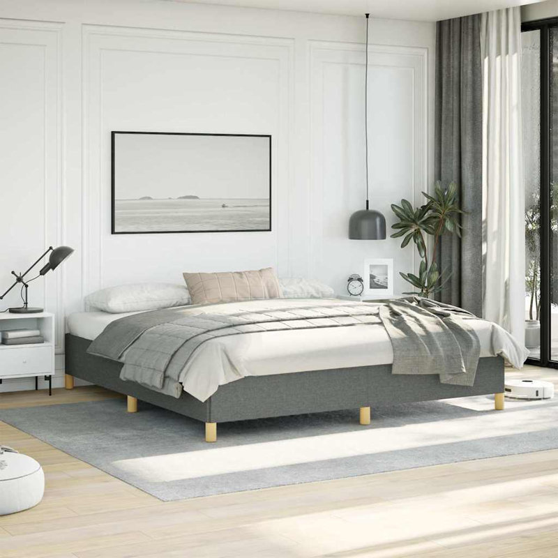 Cadre de lit Maritha, cadre de lit plateforme en tissu, sans matelas, Gris foncé, Très grand