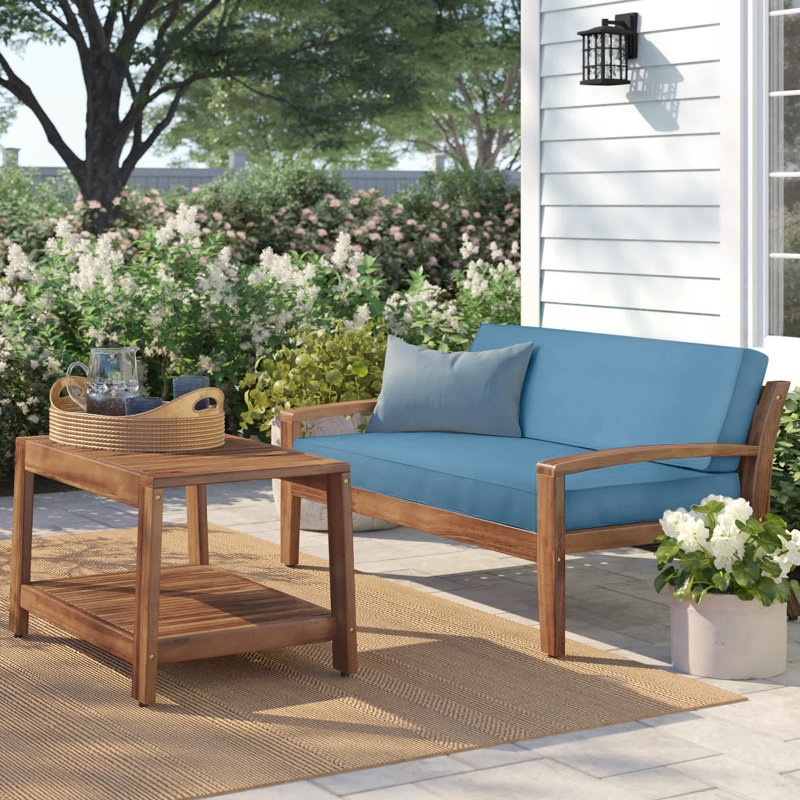 2 Piece Sofa Set with Cushions, Blue, Teak