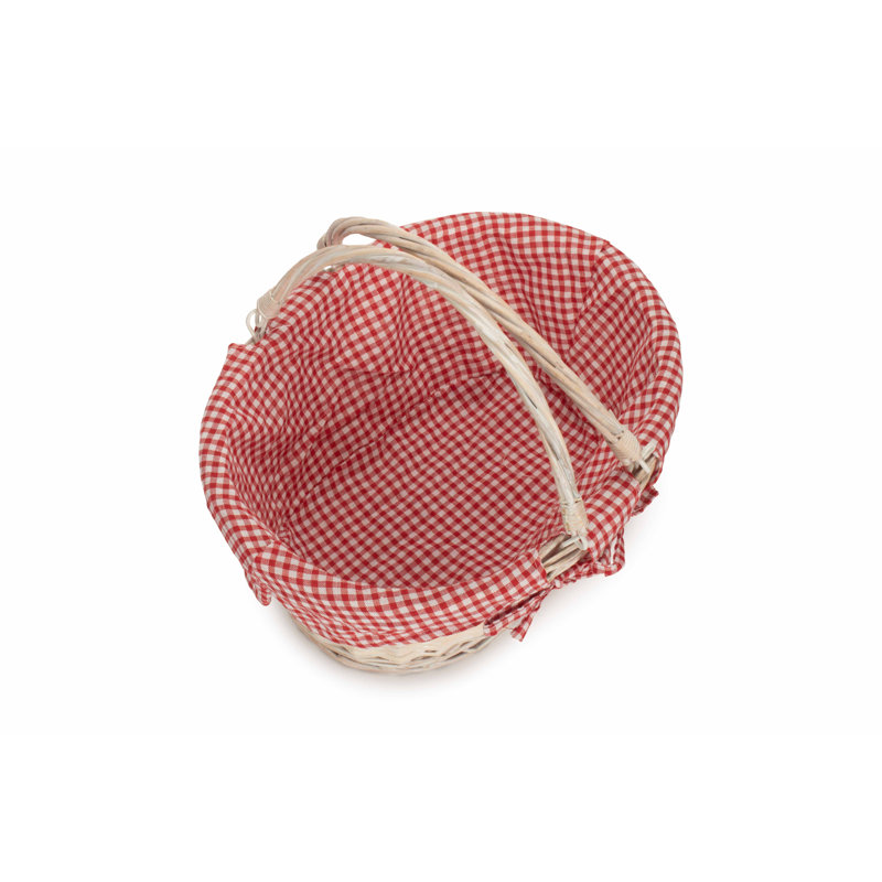 Wicker Swing Handled Shopping Basket with Red & White Lining, 18cm H x 30cm W x 41cm D