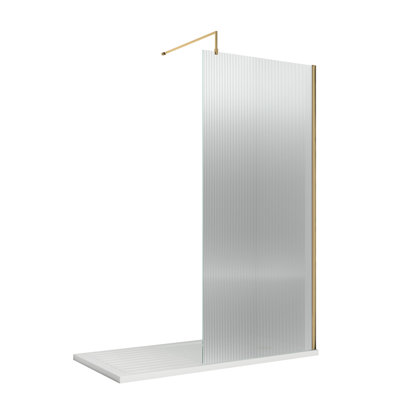 nuie 1000mm Brushed Brass Fluted Wetroom Screen With Support Bar
