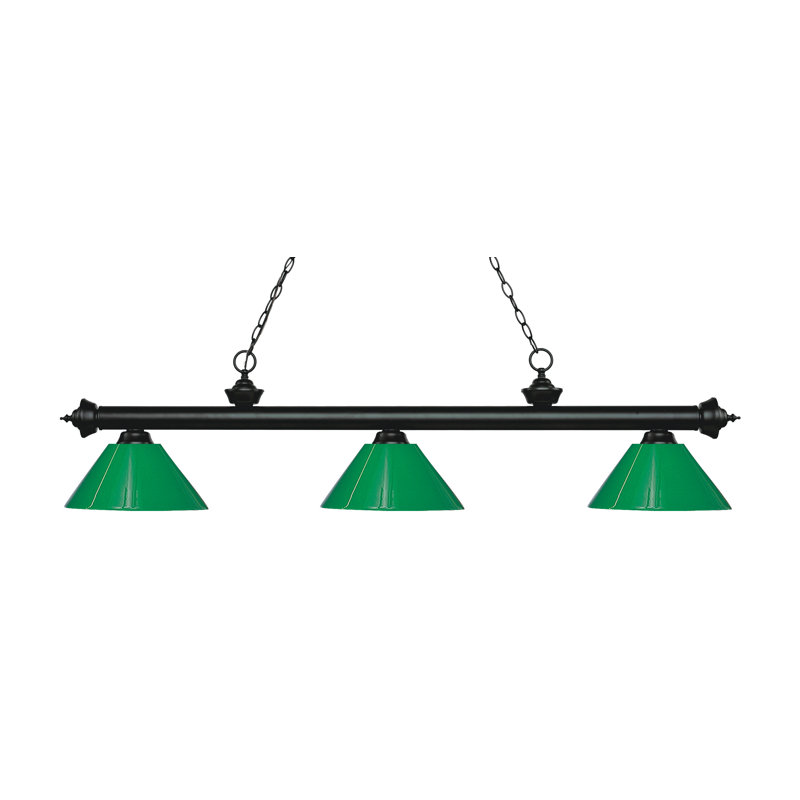 Luminaire suspendu linéaire à 3 lumières pour table de billard Chevelle, H 14,25 po x l 57 po x P 14 po, Vert, Noir mat