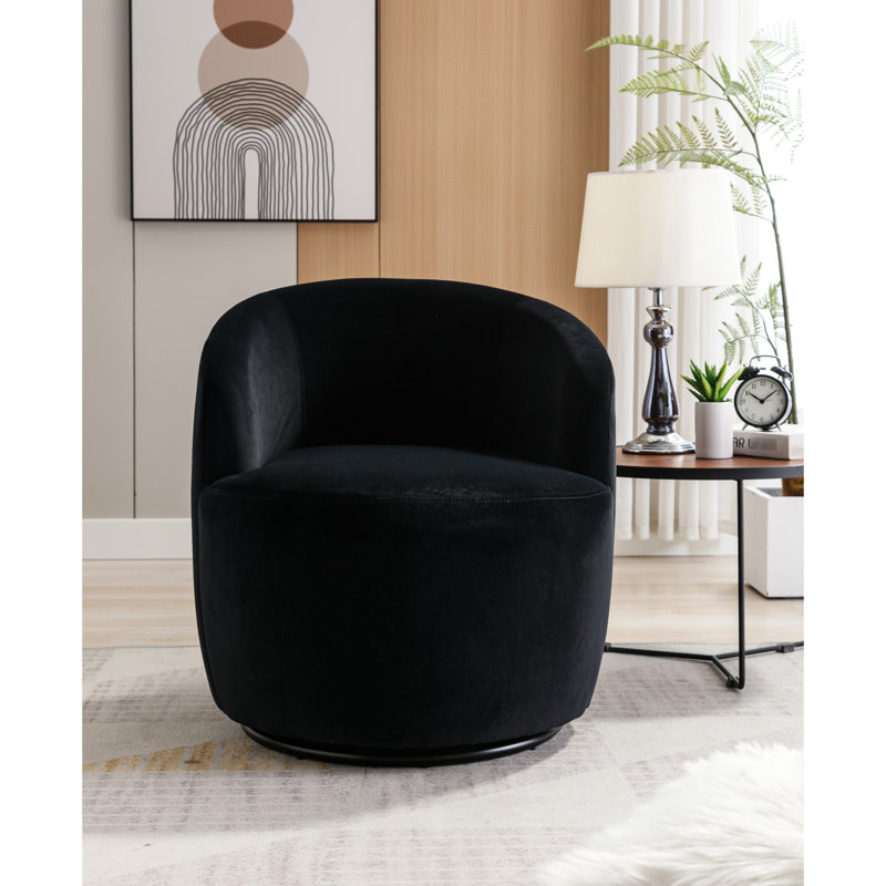 Fauteuil d'appoint pivotant en velours noir avec forme et mécanisme d'anneau en métal, Noir