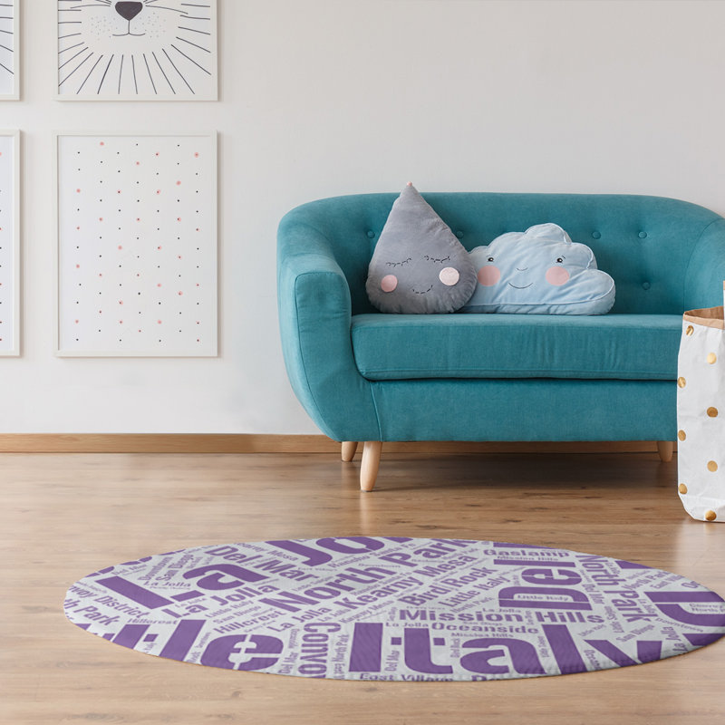 Tapis de zone mauve poils longs à tissage plat, Rond 5 pi