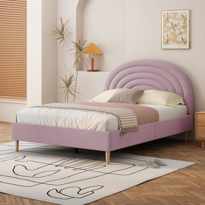 Lit tapissier festonné Halis, Velours rose, Double