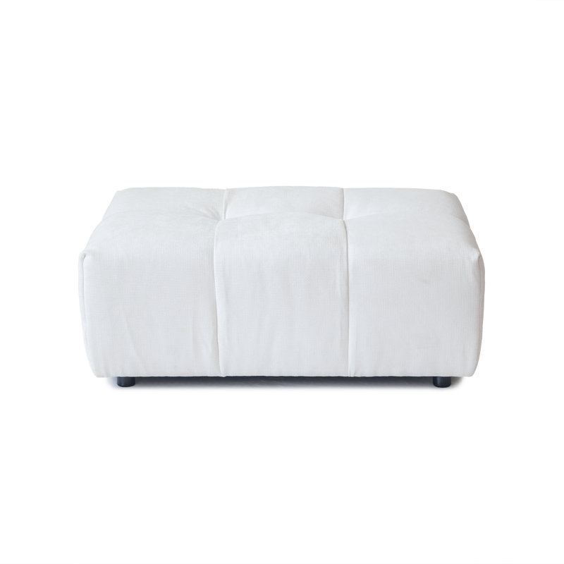 Kay Crumley Upholstered Modern Linen Fabric Ottoman, White