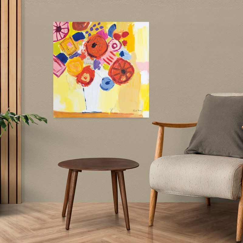 Collage floral contemporain avec art abstrait bleu, H 24 po x l 24 po