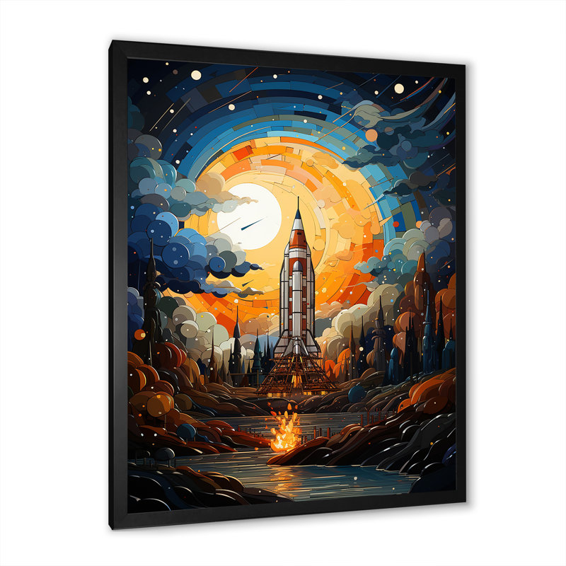 Impressionn Cosmic Rocket Ship Voyage II, reproduction d'art sur toile, Cadre simple noir, H 20 po x l 12 po x P 1 po