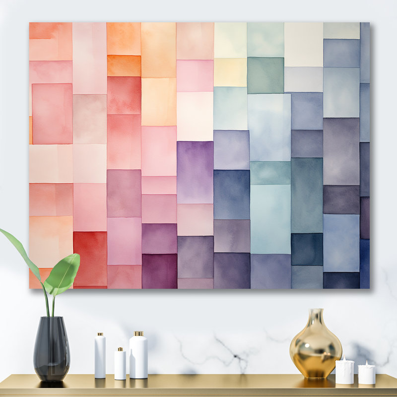 Multicolor Cubes Patterns III - Geometric Wall Art, Wrapped Canvas, 16" H x 32" W x 1" D
