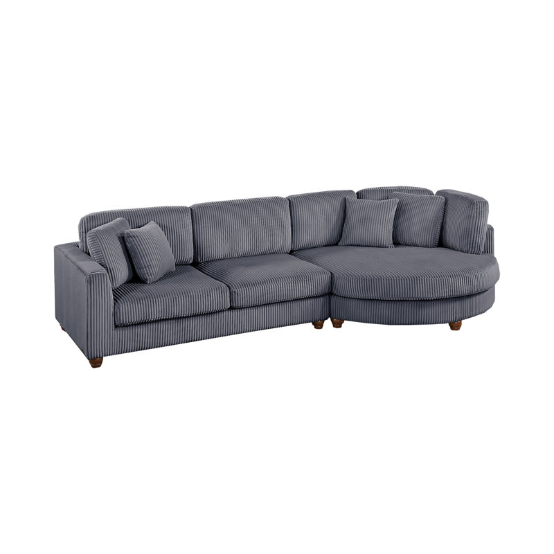 Ensemble de canapé modulaire contemporain 2 pièces en tissu velours côtelé gris foncé LAF RAF, Velours côtelé gris foncé
