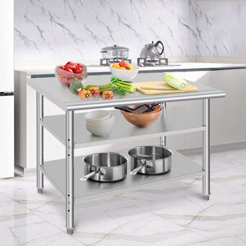 Table de travail NSF en acier inoxydable, table de travail robuste en métal avec roulette, poste de travail commercial pour la cuisine