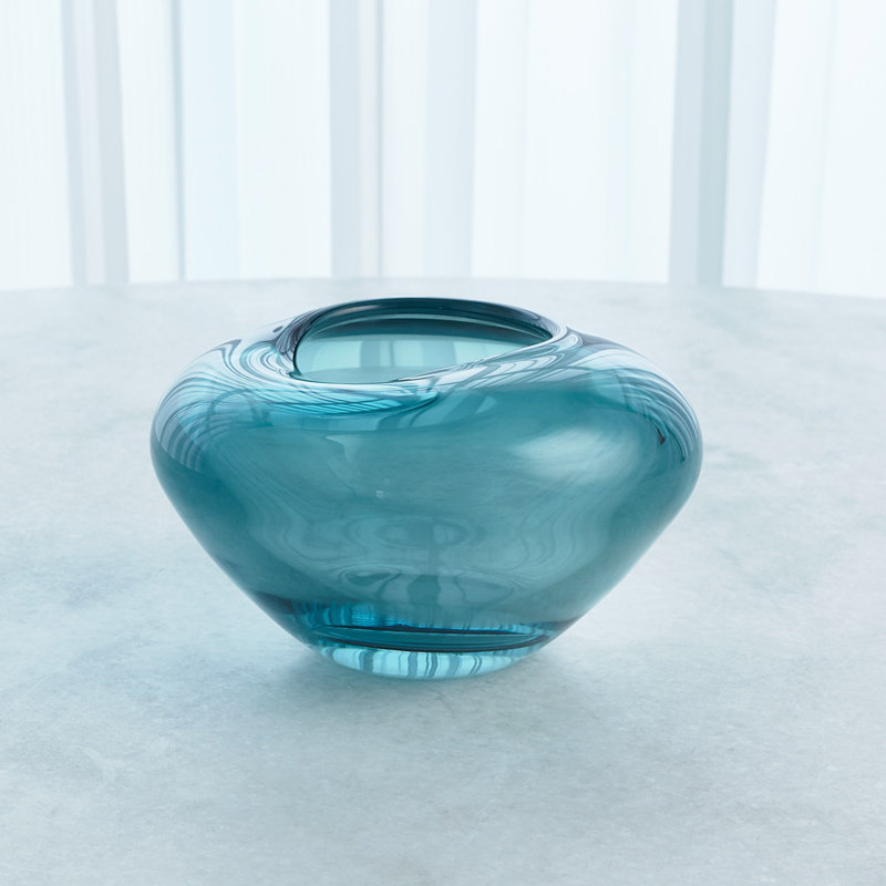 Undulating Vase-Azure-Sm, 6" H x 9" W x 9" D