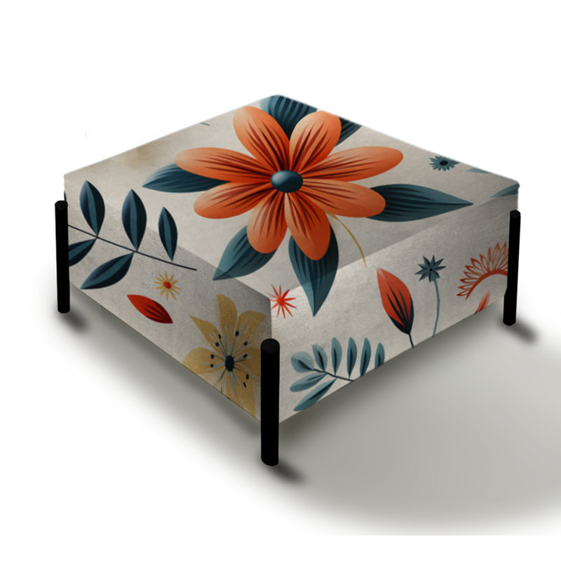 Green And Orange Vintage Eclectic Blooms Collage - Eclectic Large Square Ottoman
