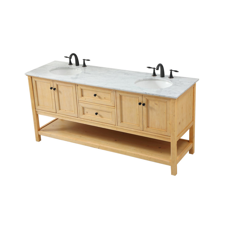 Bonsai 72'' Double Bathroom Vanity with Carrara Marble Top, Light Brown
