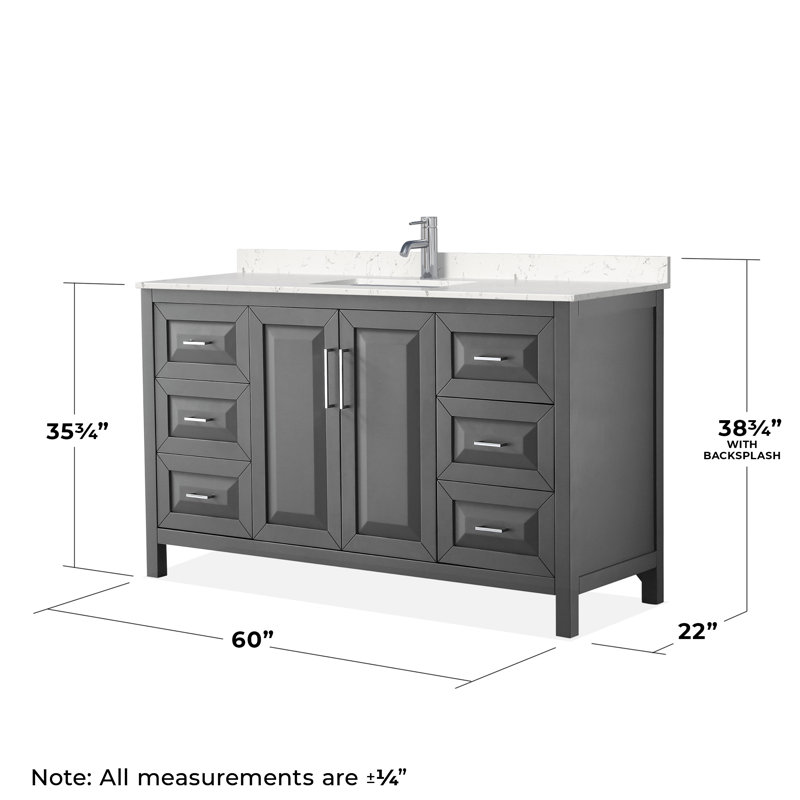 Daria 60'' W Single Vanity, Carrara Cultured Marble, Dark Gray, Polished Chrome