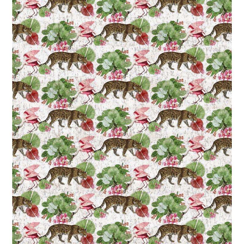 Leopard Walk Toile Metallic Wallpaper Roll, Green/Brown