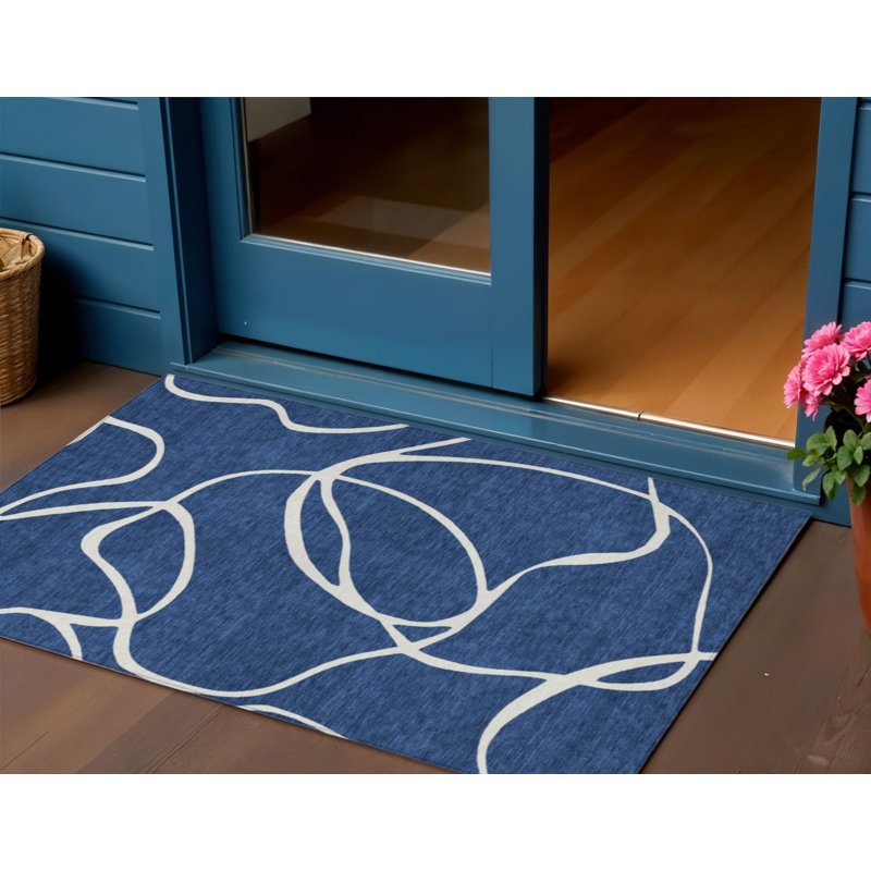 Tapis extérieur lavable abstrait bleu marine 3 pi x 5 pi