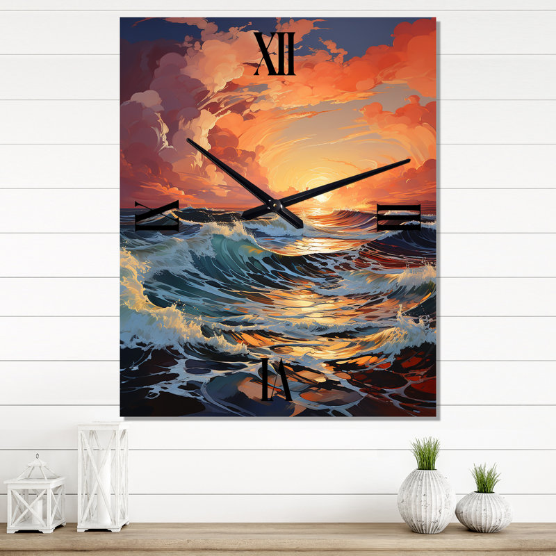 Horloge murale orange et bleu sarcelle, Petit