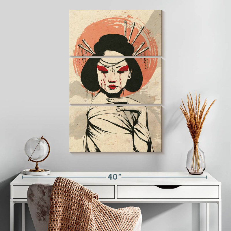 Portrait de femme japonaise Leisha Somber, H 32 po x l 20 po