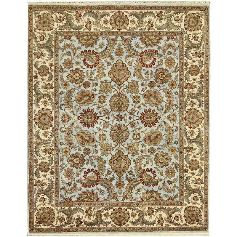 Wool Oriental Area Rug in Light Blue/Green/Beige
