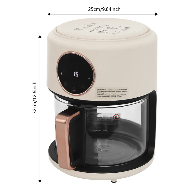 4.2L 360° Clear Non-Stick Glass Air Fryer For Kitchen(White), White