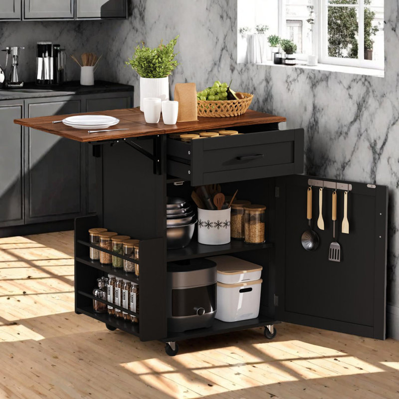 Îlot de cuisine de ferme avec abattant et rangement, Black