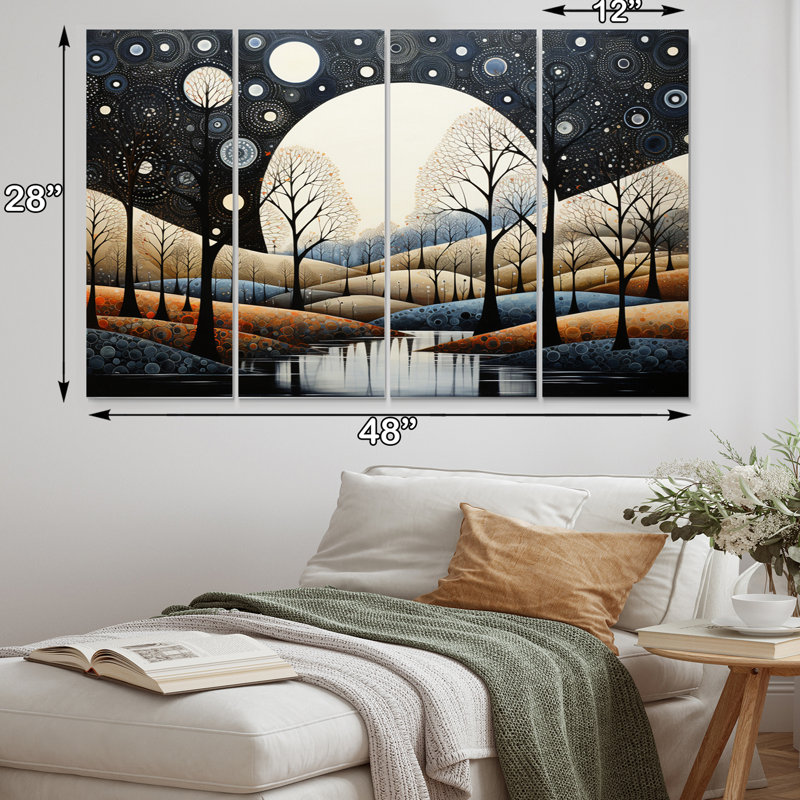 River Bold - symétrie pointillisme sur toile, ensemble de 4 pièces