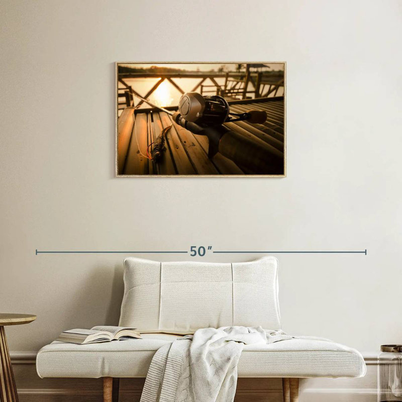 Ensemble de pêche à l'achigan, Cadre flottant en bois naturel, 31 po x 21 po
