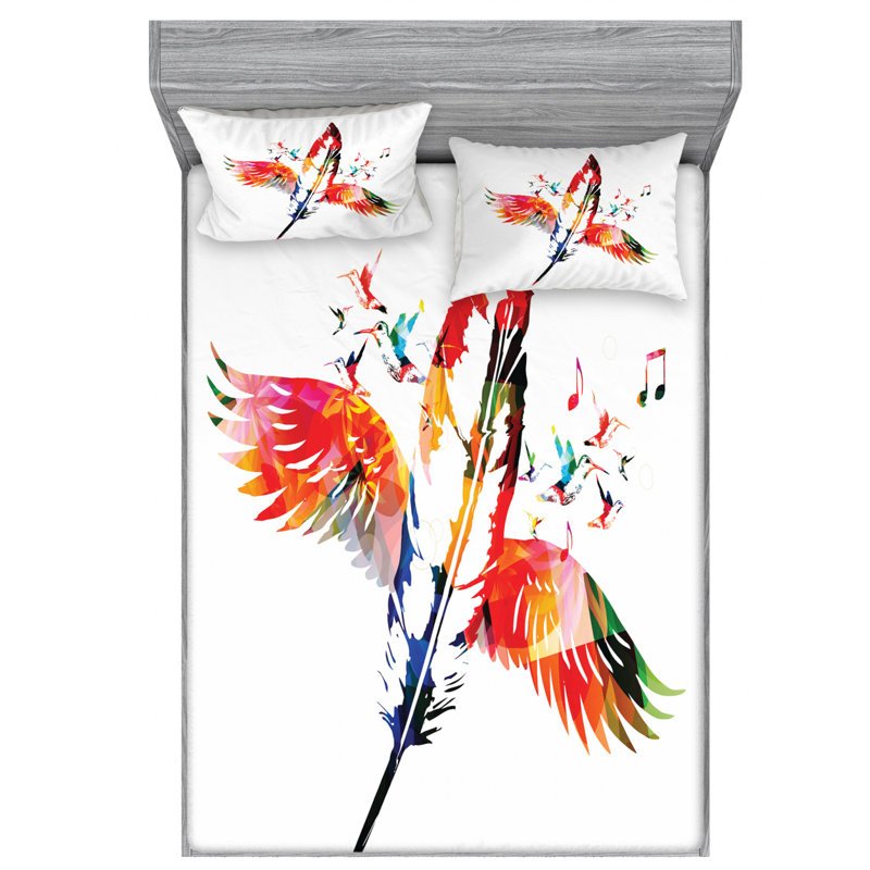 Feathers Microfiber Sheet Set, Queen Sheet Set + Fitted Sheet + 2 Pillowcases