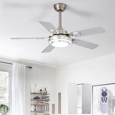 42 Inch Brushed Nickel Ceiling Fan with Light, 5-Blade, Gazebo Fan Dual Finish Reversible Remote Control for Living Room & Outdoor Patios, Farmhouse