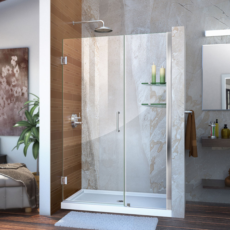 Porte de douche à charnière sans cadre l 45 po x H 72 po Unidoor, Chrome