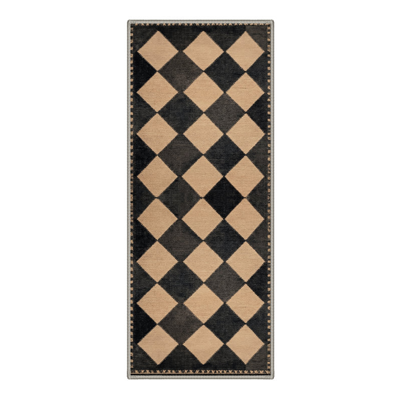 Abdellah Geometric Diamond Beige / Charcoal Indoor Area Rug,Machine Washable,With Non-Slip Backing, Runner 2' x 7'