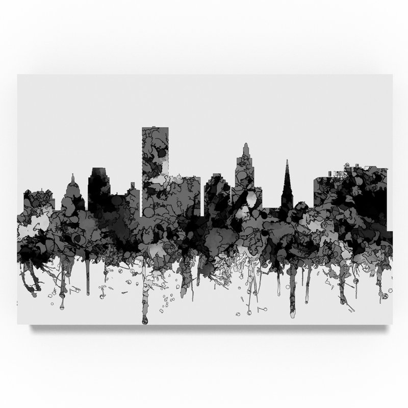 «Providence Rhode Island Skyline B and W», reproduction d'impression sur toile tendue, H 12 po x l 19 po