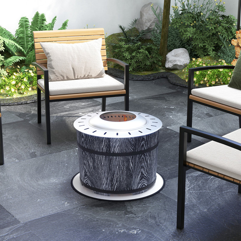 Outsunny Smokeless Fire Pit with Fireproof Mat, Black